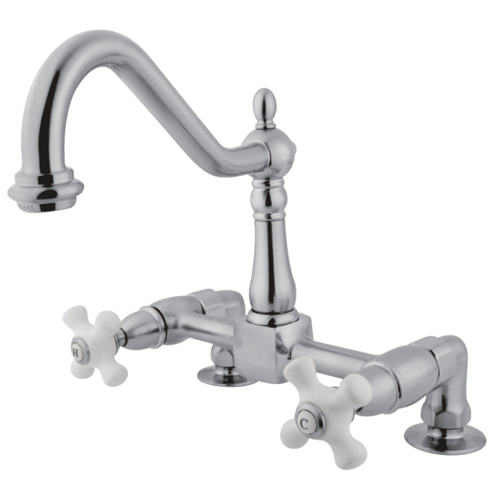 Kingston Brass KS1141PX Heritage Two-Handle Bridge Kitchen Faucet, Polished Chrome - BNGBath