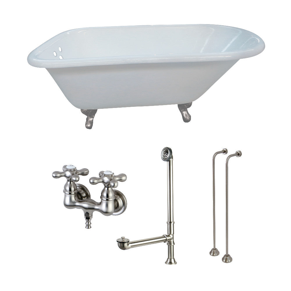 54-Inch Cast Iron Roll Top Clawfoot Tub Combo with Faucet and Supply Lines - BNGBath