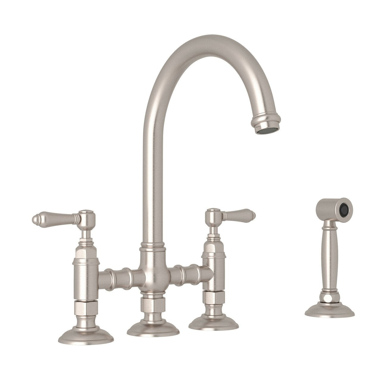 ROHL San Julio Deck Mount C-Spout 3 Leg Bridge Kitchen Faucet with Sidespray - BNGBath