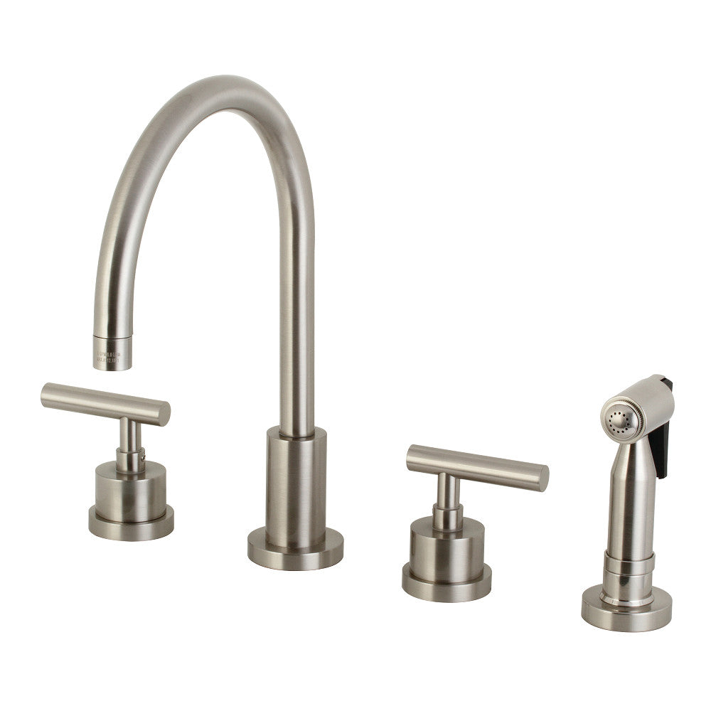 Kingston Brass KS8728CMLBS Manhattan 8-Inch Widespread Kitchen Faucet with Brass Sprayer, Brushed Nickel - BNGBath