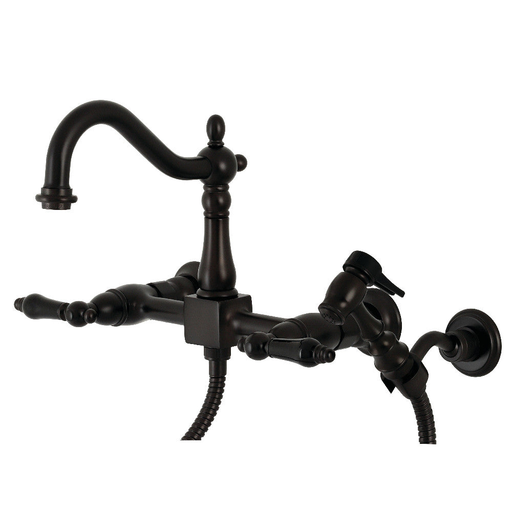 Kingston Brass KS1265PKLBS Duchess Wall Mount Bridge Kitchen Faucet with Brass Sprayer, Oil Rubbed Bronze - BNGBath