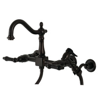 Thumbnail for Kingston Brass KS1265PKLBS Duchess Wall Mount Bridge Kitchen Faucet with Brass Sprayer, Oil Rubbed Bronze - BNGBath