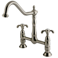 Thumbnail for Kingston Brass KS1178TX French Country Bridge Kitchen Faucet, Brushed Nickel - BNGBath