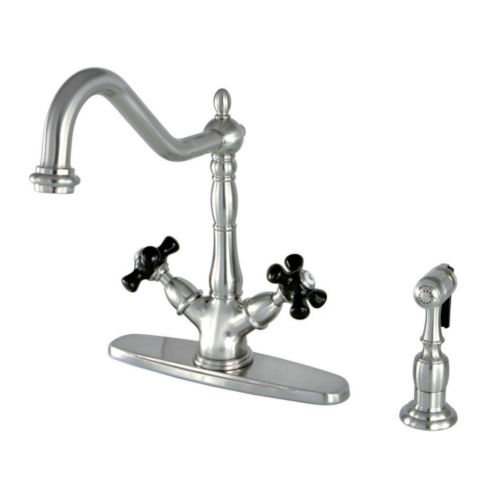 Kingston Brass KS1238PKXBS 8-inch Centerset Deck Mount Kitchen Faucet with Brass Sprayer, Brushed Nickel - BNGBath