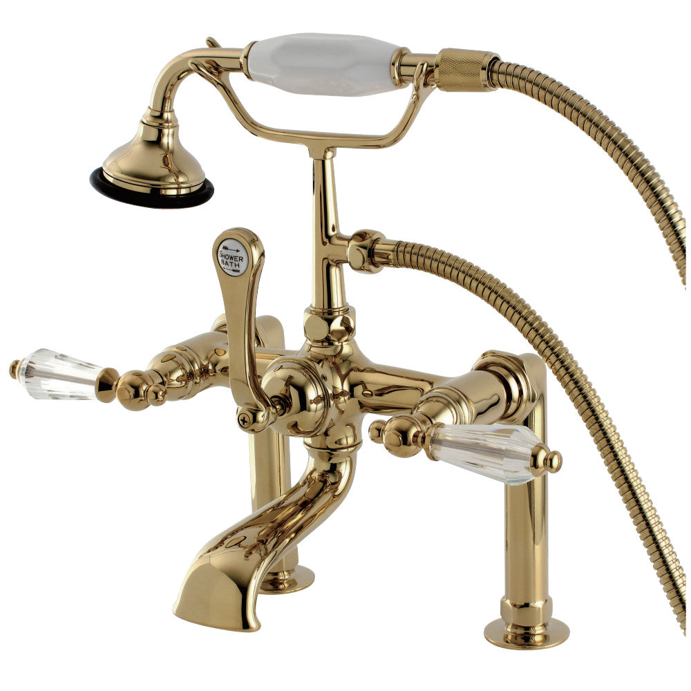 Aqua Vintage AE103T2WLL Wilshire Deck Mount Clawfoot Tub Faucet, Polished Brass - BNGBath