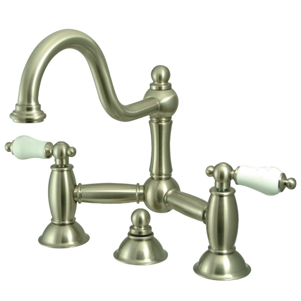 Kingston Brass KS3918PL Restoration Bathroom Bridge Faucet, Brushed Nickel - BNGBath