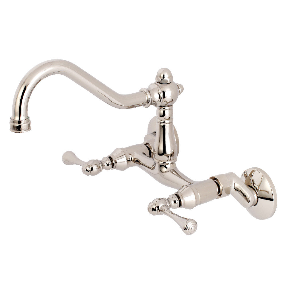 Kingston Brass KS3226BL Vintage 6" Adjustable Center Wall Mount Kitchen Faucet, Polished Nickel - BNGBath