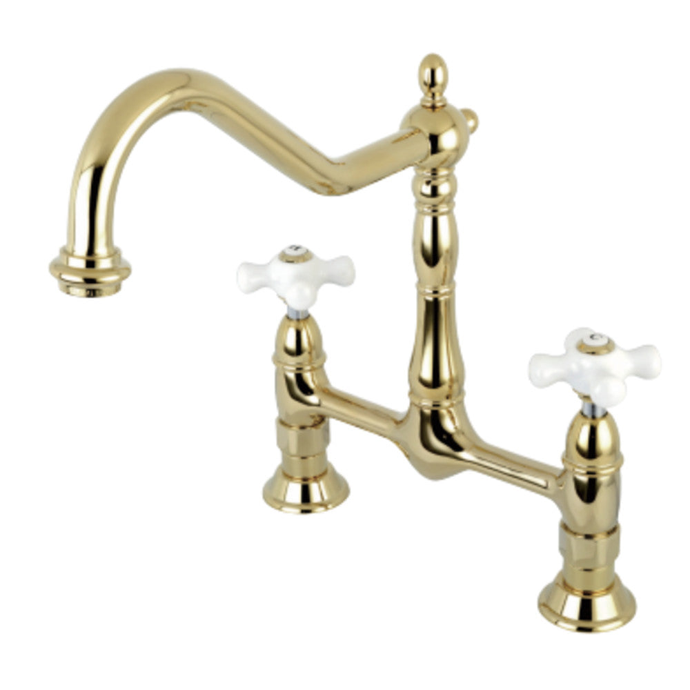 Kingston Brass KS1172PX Heritage Bridge Kitchen Faucet, Polished Brass - BNGBath