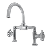 Thumbnail for Kingston Brass KS2171RX Belknap Industrial Style Wheel Handle Bridge Bathroom Faucet with Pop-Up Drain, Polished Chrome - BNGBath