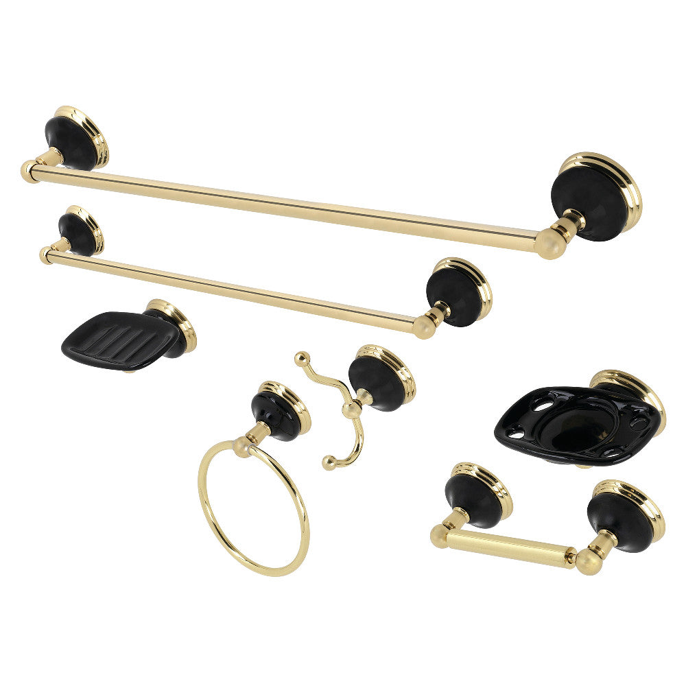 Kingston Brass BAK9110PB1 Water Onyx 7-Piece Bathroom Accessory Set, Polished Brass - BNGBath