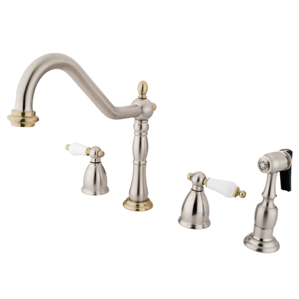 Kingston Brass KB1799PLBS Widespread Kitchen Faucet, Brushed Nickel/Polished Brass - BNGBath