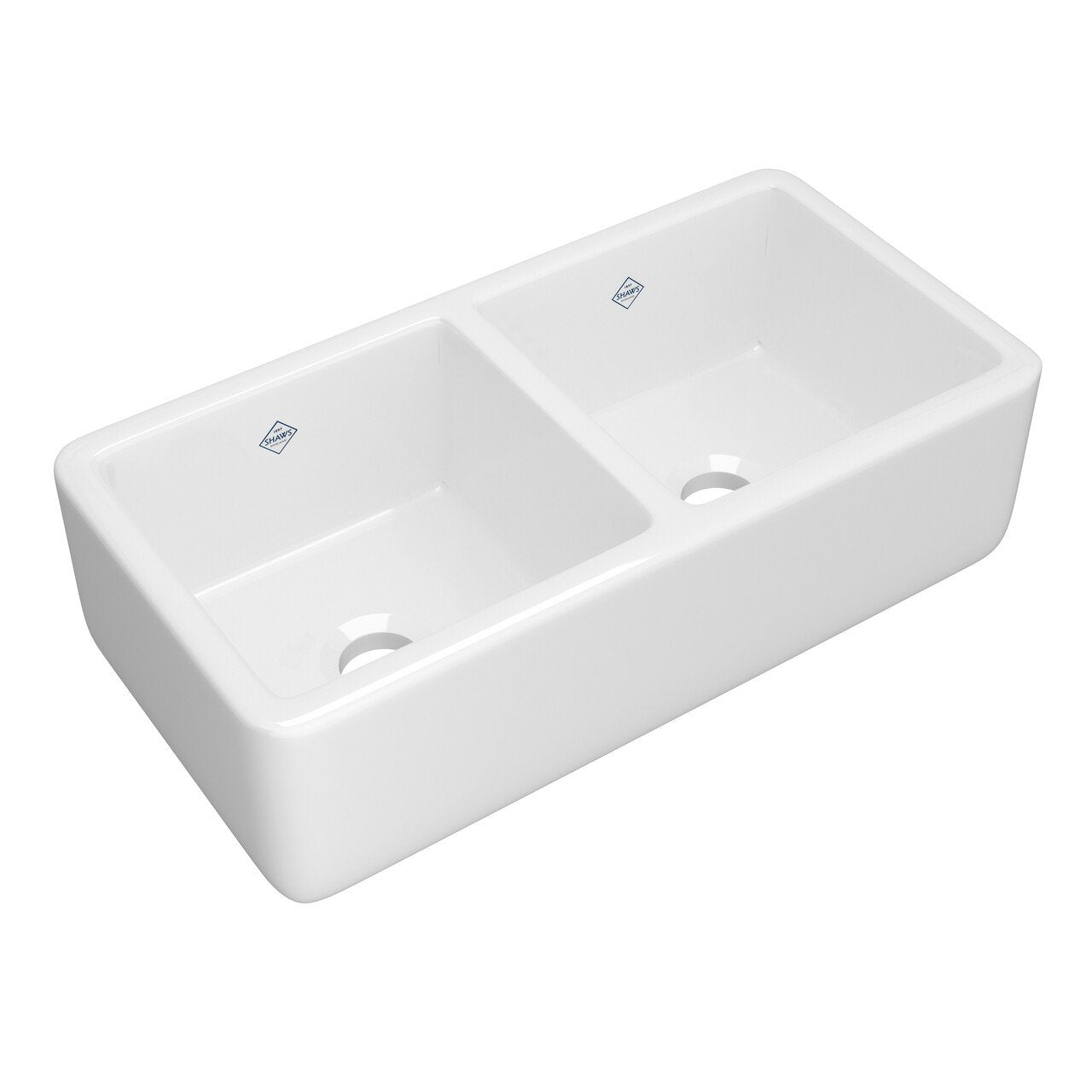 Shaws Original Lancaster Two Bowl Farmhouse Apron Front Fireclay Kitchen Sink - BNGBath