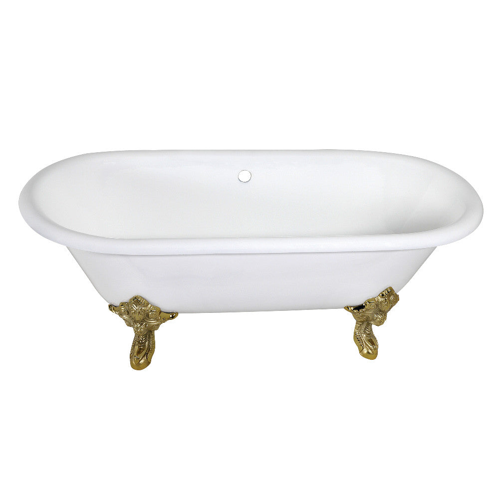 Aqua Eden VCTDE7232NL2 72-Inch Cast Iron Double Ended Clawfoot Tub (No Faucet Drillings), White/Polished Brass - BNGBath