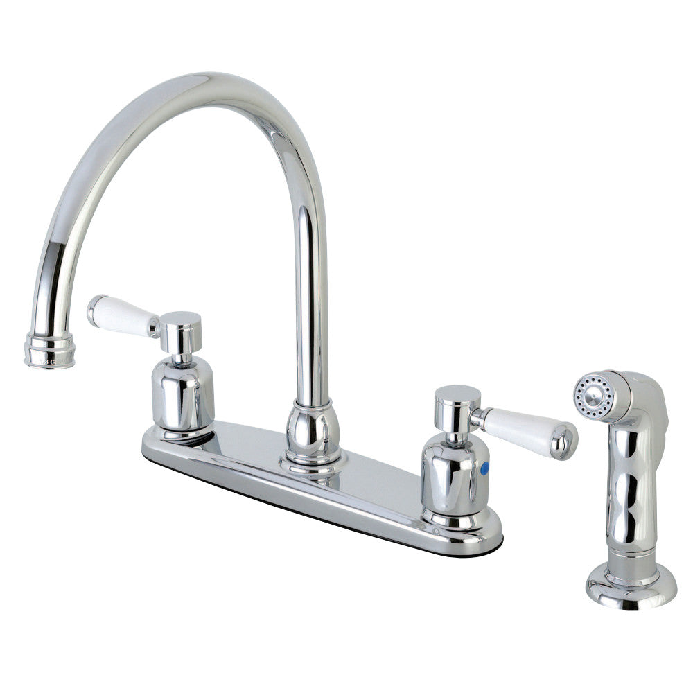 Kingston Brass FB791DPLSP Paris 8-Inch Centerset Kitchen Faucet with Sprayer, Polished Chrome - BNGBath