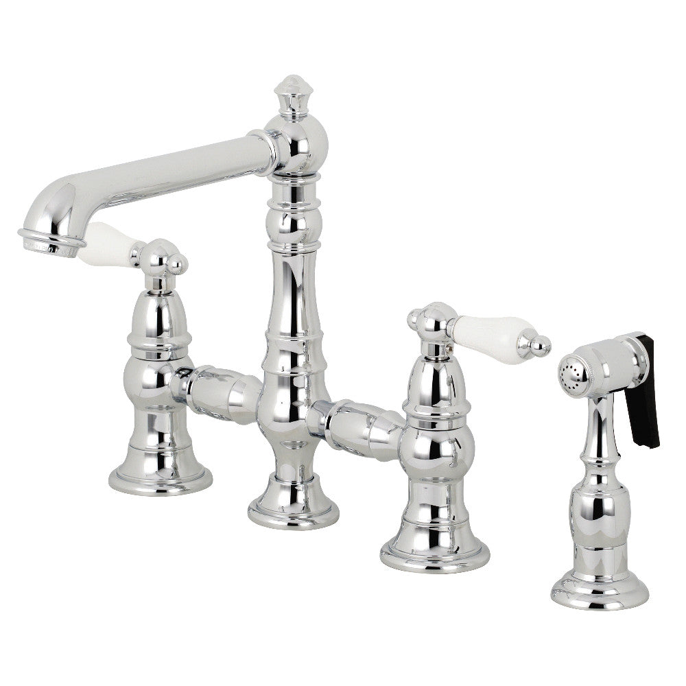 Kingston Brass KS7271PLBS English Country 8" Bridge Kitchen Faucet with Sprayer, Polished Chrome - BNGBath