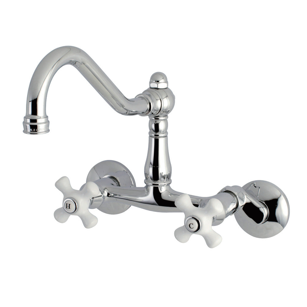 Kingston Brass KS3221PX Vintage 6" Adjustable Center Wall Mount Kitchen Faucet, Polished Chrome - BNGBath