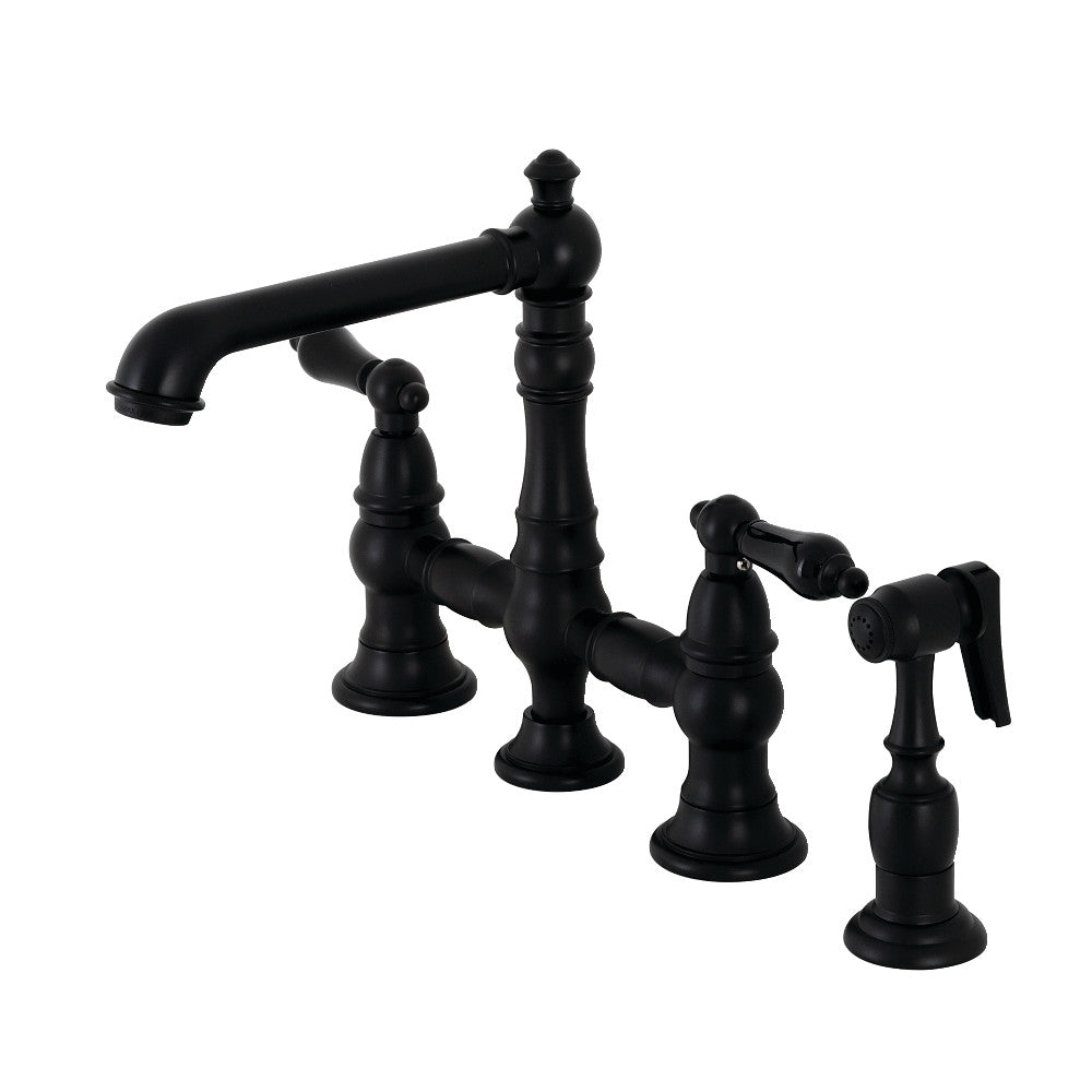 Kingston Brass KS7270PKLBS Duchess Bridge Kitchen Faucet with Brass Sprayer, Matte Black - BNGBath