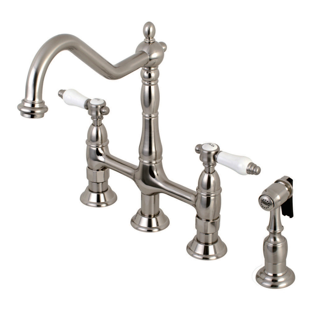 Kingston Brass KS1278BPLBS Bel-Air Bridge Kitchen Faucet with Brass Sprayer, Brushed Nickel - BNGBath