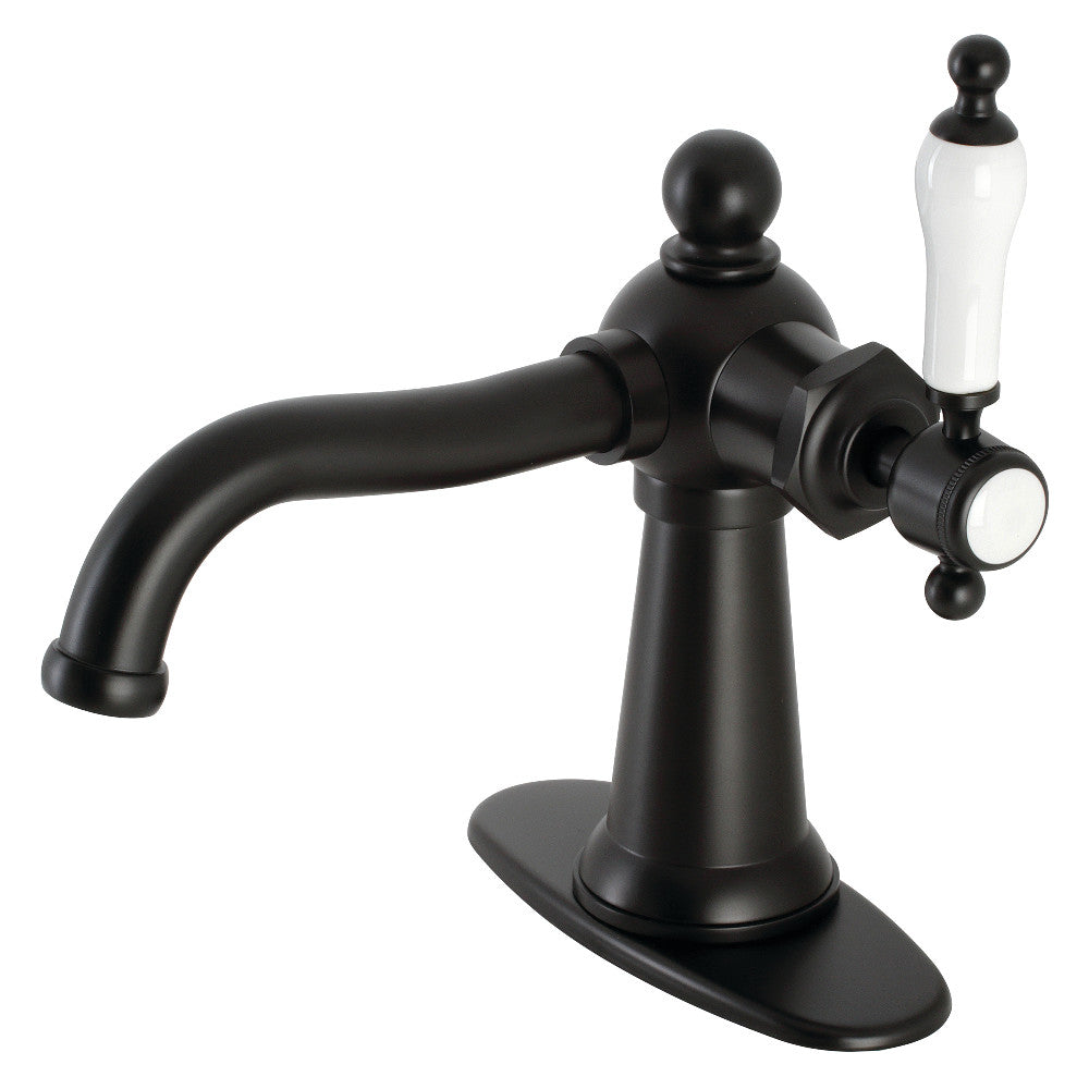 Kingston Brass KSD154KLMB Nautical Single-Handle Bathroom Faucet with Push Pop-Up, Matte Black - BNGBath