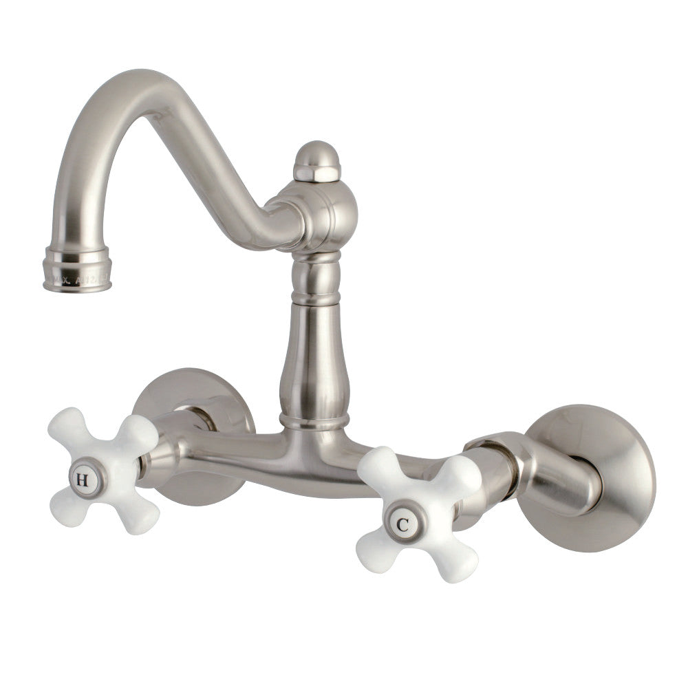 Kingston Brass KS3228PX Vintage 6" Adjustable Center Wall Mount Kitchen Faucet, Brushed Nickel - BNGBath