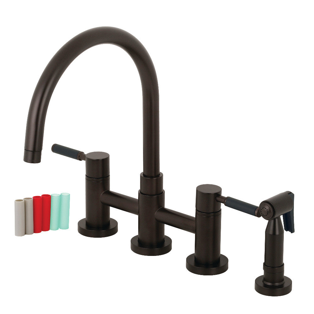 Kingston Brass KS8275DKLBS Concord Two-Handle Bridge Kitchen Faucet with Brass Side Sprayer, Oil Rubbed Bronze - BNGBath