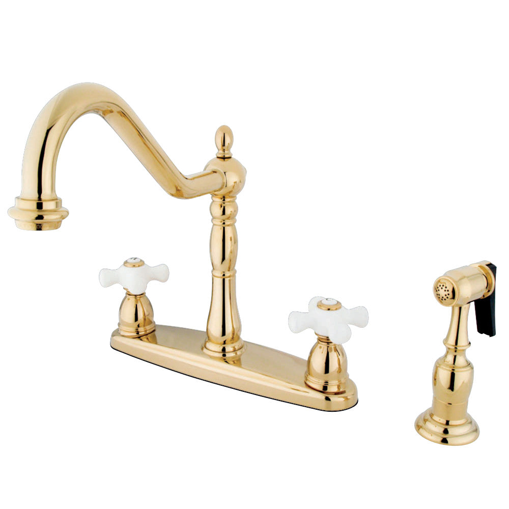 Kingston Brass KB1752PXBS Heritage Centerset Kitchen Faucet, Polished Brass - BNGBath