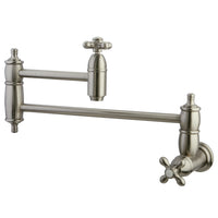 Thumbnail for Kingston Brass KS3108AX Restoration Wall Mount Pot Filler Kitchen Faucet, Brushed Nickel - BNGBath