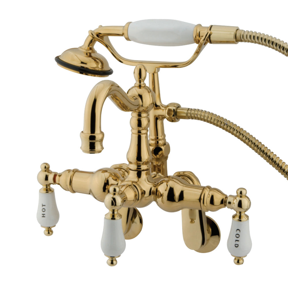 Kingston Brass CC1303T2 Vintage Adjustable Center Wall Mount Tub Faucet with Hand Shower, Polished Brass - BNGBath