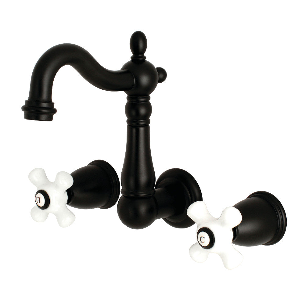 Kingston Brass KS1220PX 8-Inch Center Wall Mount Bathroom Faucet, Matte Black - BNGBath