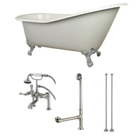 Thumbnail for 62-Inch Cast Iron Single Slipper Clawfoot Tub Combo W/ Faucet and Supply Lines - BNGBath