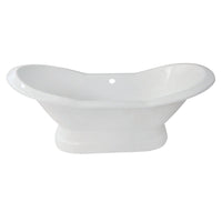 Thumbnail for Aqua Eden VCTND723130 72-Inch Cast Iron Double Slipper Pedestal Tub (No Faucet Drillings), White - BNGBath