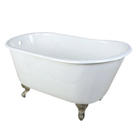 Thumbnail for Aqua Eden VCTND5328NT8 53-Inch Cast Iron Single Slipper Clawfoot Tub (No Faucet Drillings), White/Brushed Nickel - BNGBath