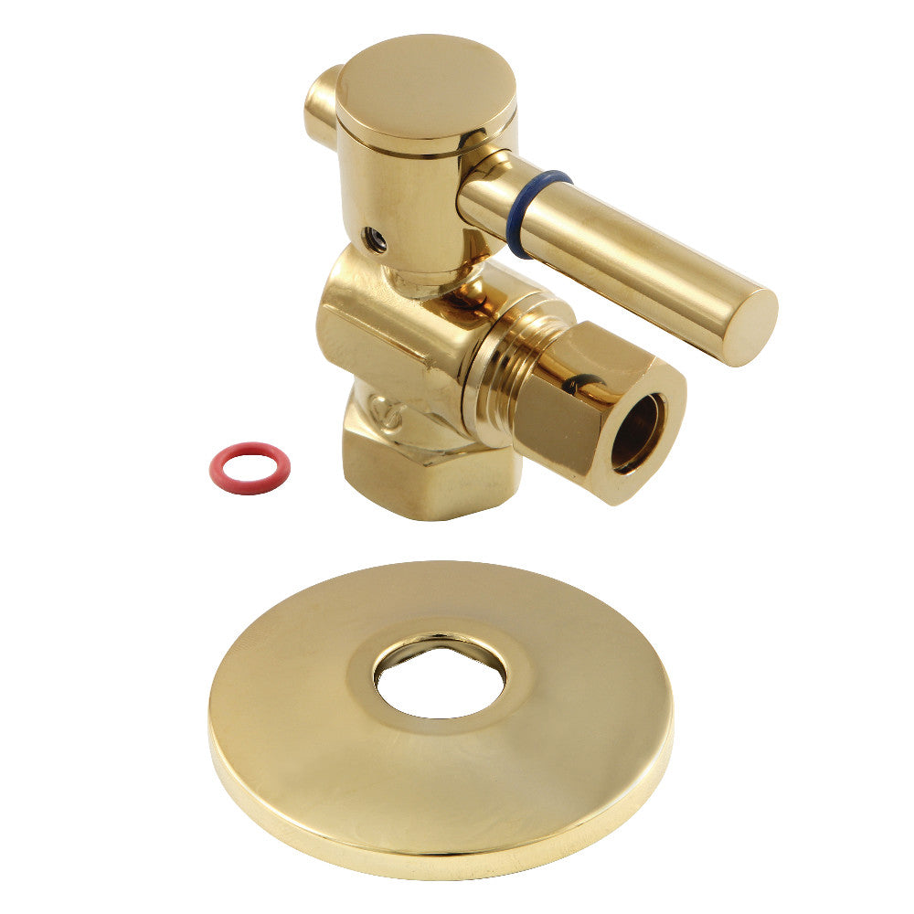 Kingston Brass CC33102DLK 3/8" IPS X 3/8" OD Comp Quarter-Turn Angle Stop Valve with Flange, Polished Brass - BNGBath