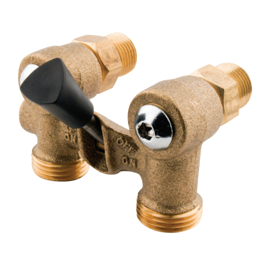 1/2" MIP Inlet x 3/4" Hose Thread, Dual Outlet Washing Machine Shut off Valve, Brass - BNGBath