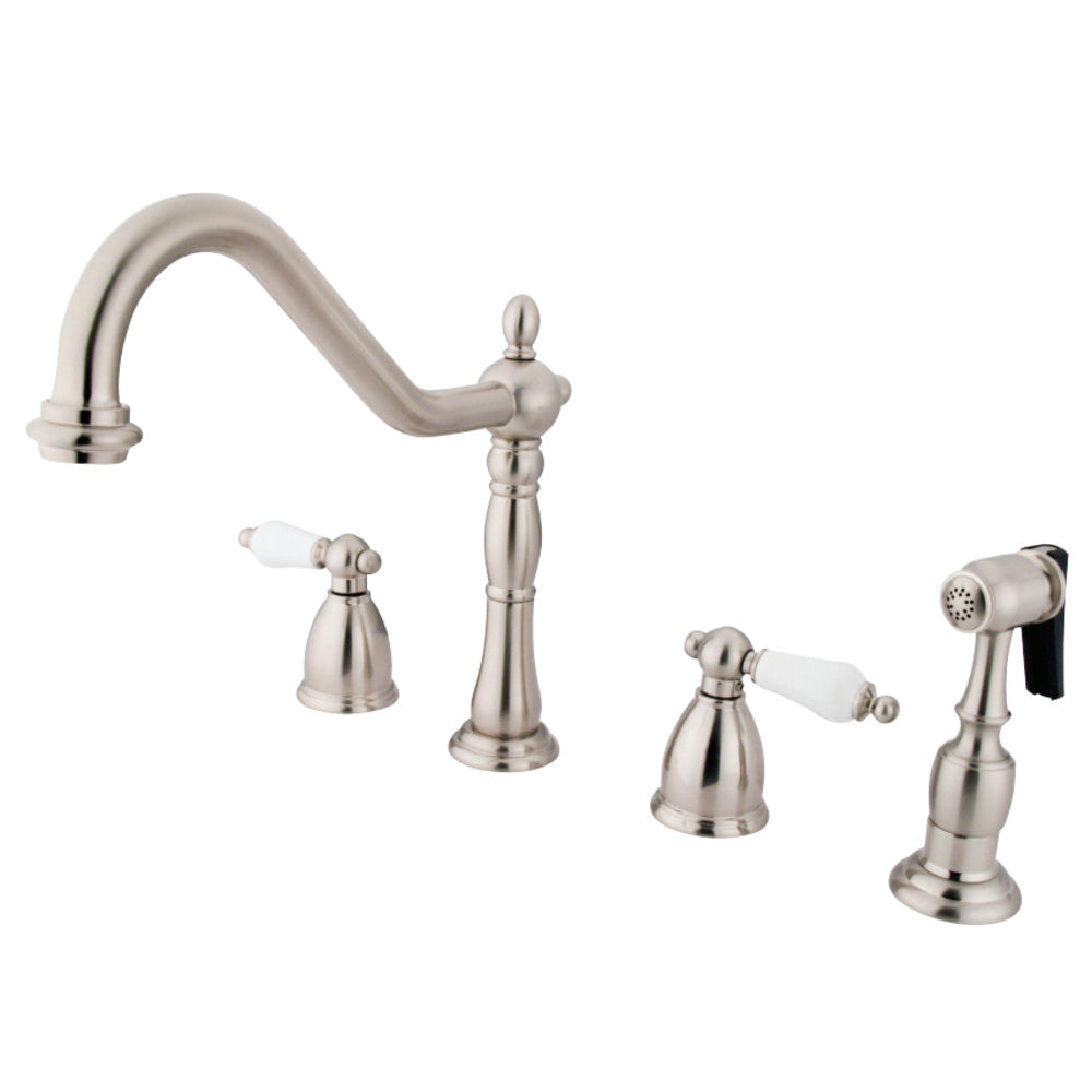 Kingston Brass KB1798PLBS Widespread Kitchen Faucet, Brushed Nickel - BNGBath