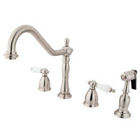 Thumbnail for Kingston Brass KB1798PLBS Widespread Kitchen Faucet, Brushed Nickel - BNGBath