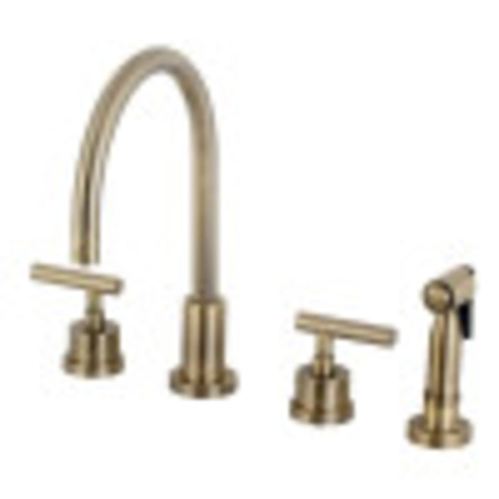 Kingston Brass KS8723CMLBS Manhattan 8-Inch Widespread Kitchen Faucet with Brass Sprayer, Antique Brass - BNGBath