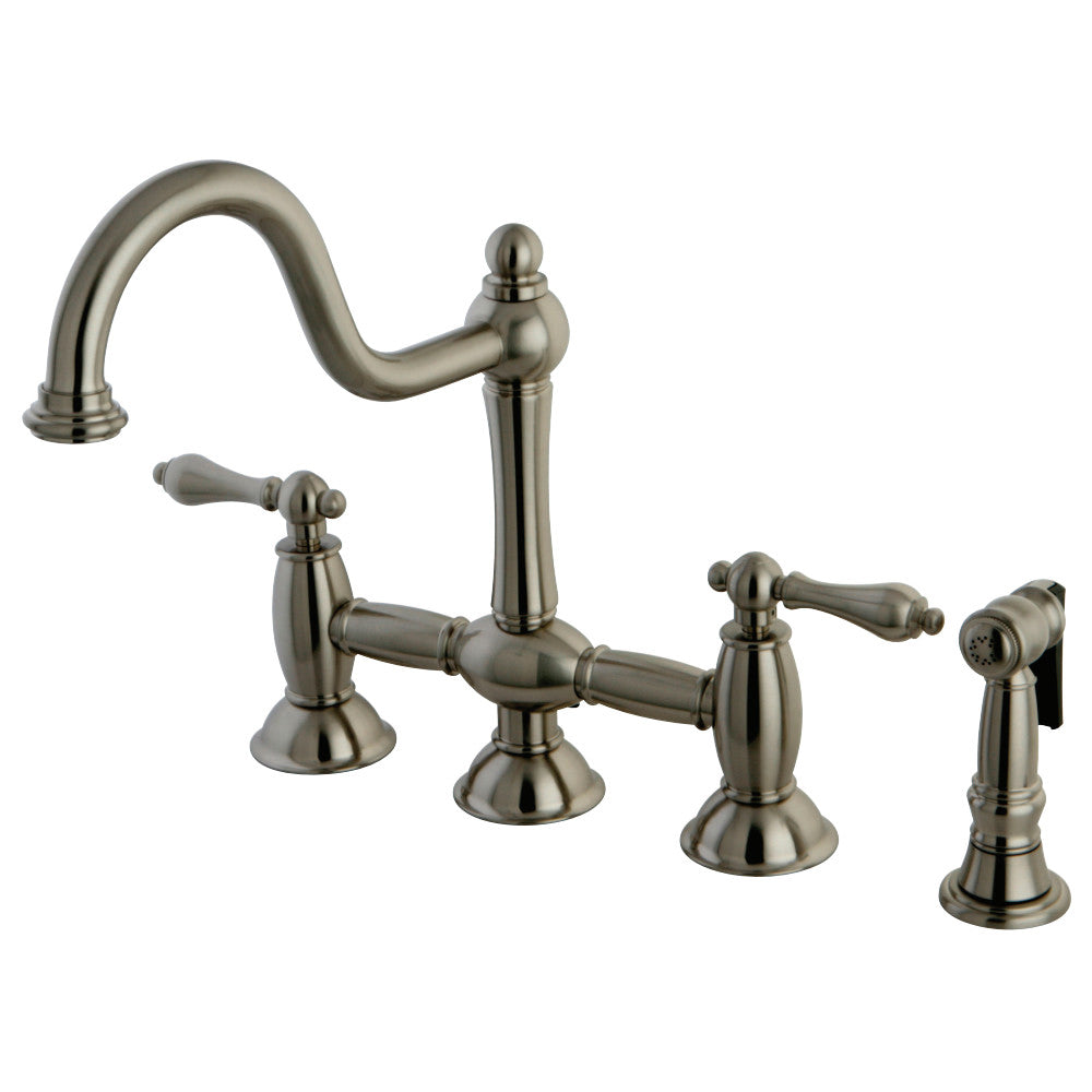 Kingston Brass KS3798ALBS Restoration Bridge Kitchen Faucet with Brass Sprayer, Brushed Nickel - BNGBath