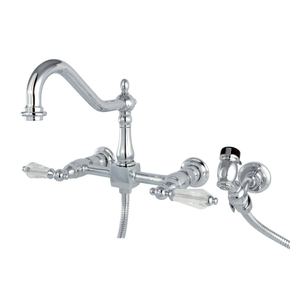 Kingston Brass KS1241WLLBS Wilshire Wall Mount Bridge Kitchen Faucet with Brass Sprayer, Polished Chrome - BNGBath