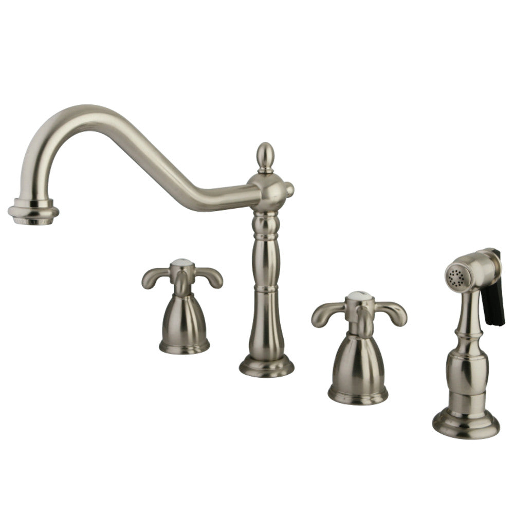 Kingston Brass KB1798TXBS Widespread Kitchen Faucet with Brass Sprayer, Brushed Nickel - BNGBath