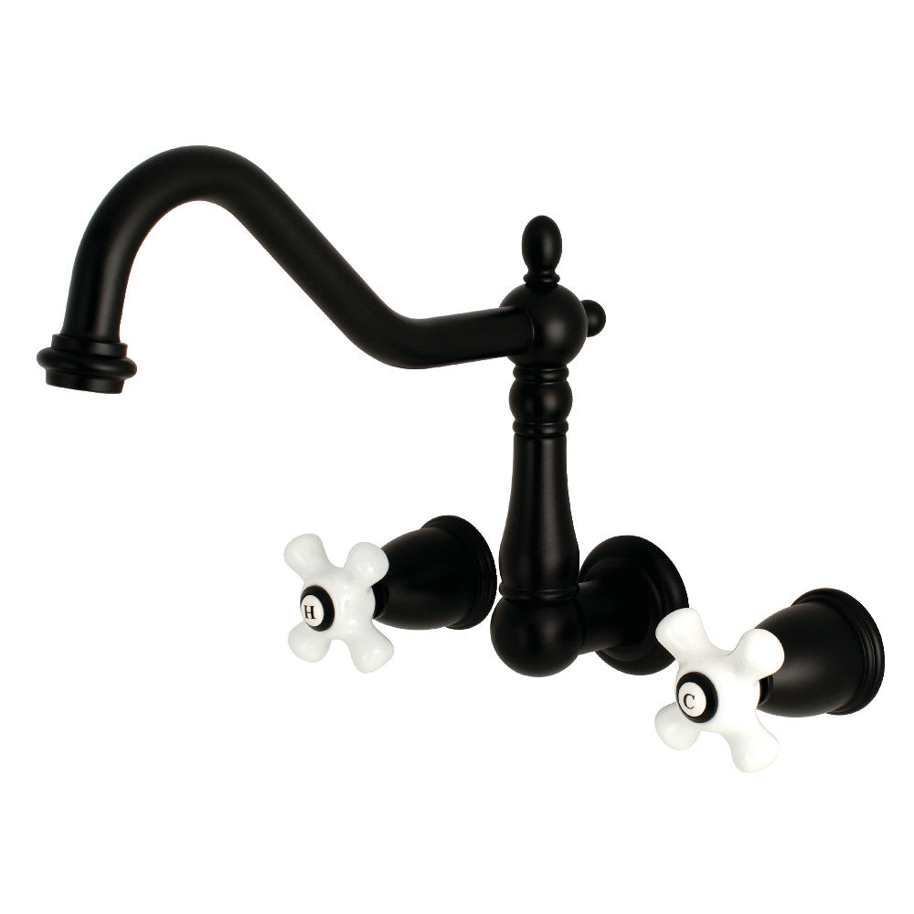 Kingston Brass KS1020PX Heritage Wall Mount Tub Faucet, Matte Black - BNGBath