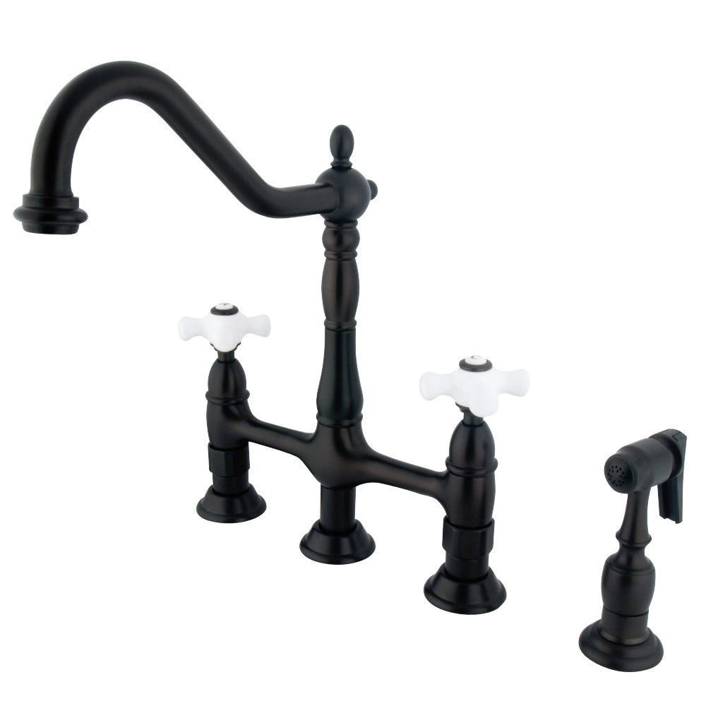 Kingston Brass KS1275PXBS Heritage Bridge Kitchen Faucet with Brass Sprayer, Oil Rubbed Bronze - BNGBath