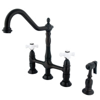 Thumbnail for Kingston Brass KS1275PXBS Heritage Bridge Kitchen Faucet with Brass Sprayer, Oil Rubbed Bronze - BNGBath