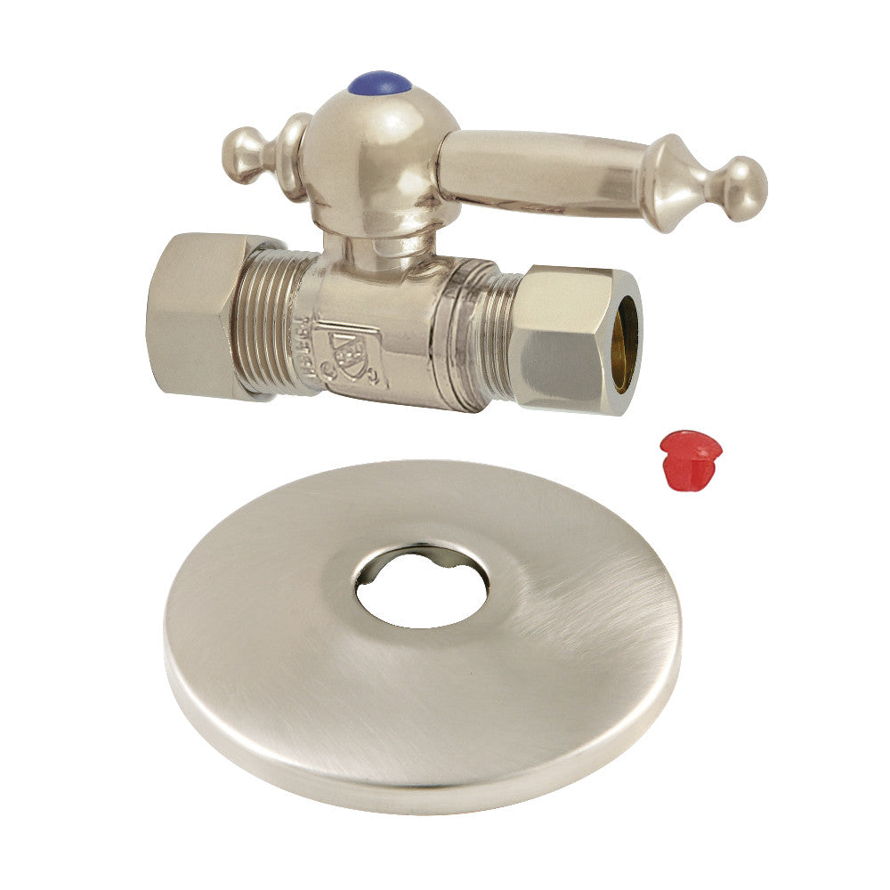 Kingston Brass CC44458TLK 5/8-Inch OD X 1/2-Inch OD Comp Quarter-Turn Straight Stop Valve with Flange, Brushed Nickel - BNGBath