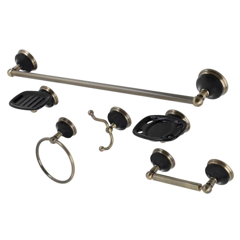 Kingston Brass BAK9110AB2 Water Onyx 6-Piece Bathroom Accessory Set, Antique Brass - BNGBath