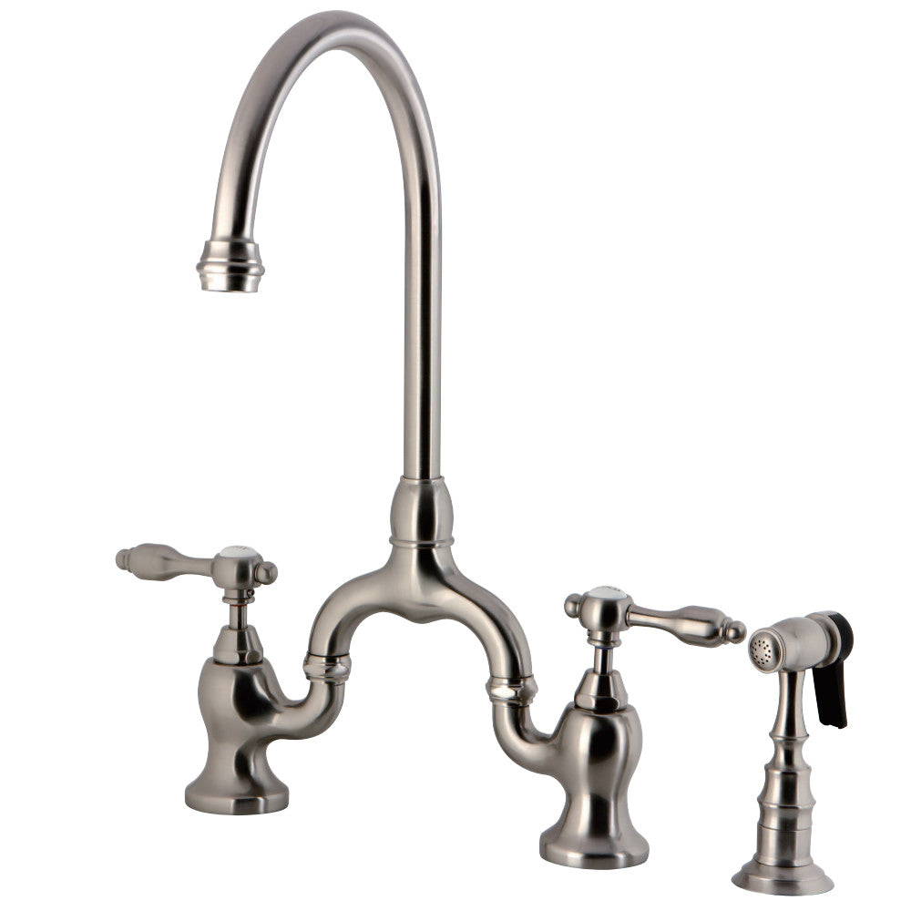 Kingston Brass KS7798TALBS Bridge Kitchen Faucet with Brass Sprayer, Brushed Nickel - BNGBath