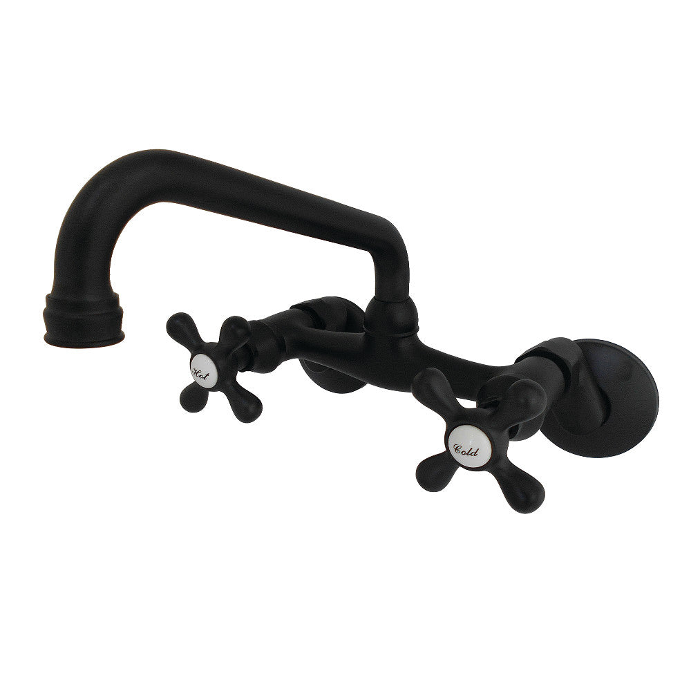 Kingston Brass KS213MB Kingston Two Handle Wall Mount Kitchen Faucet, Matte Black - BNGBath