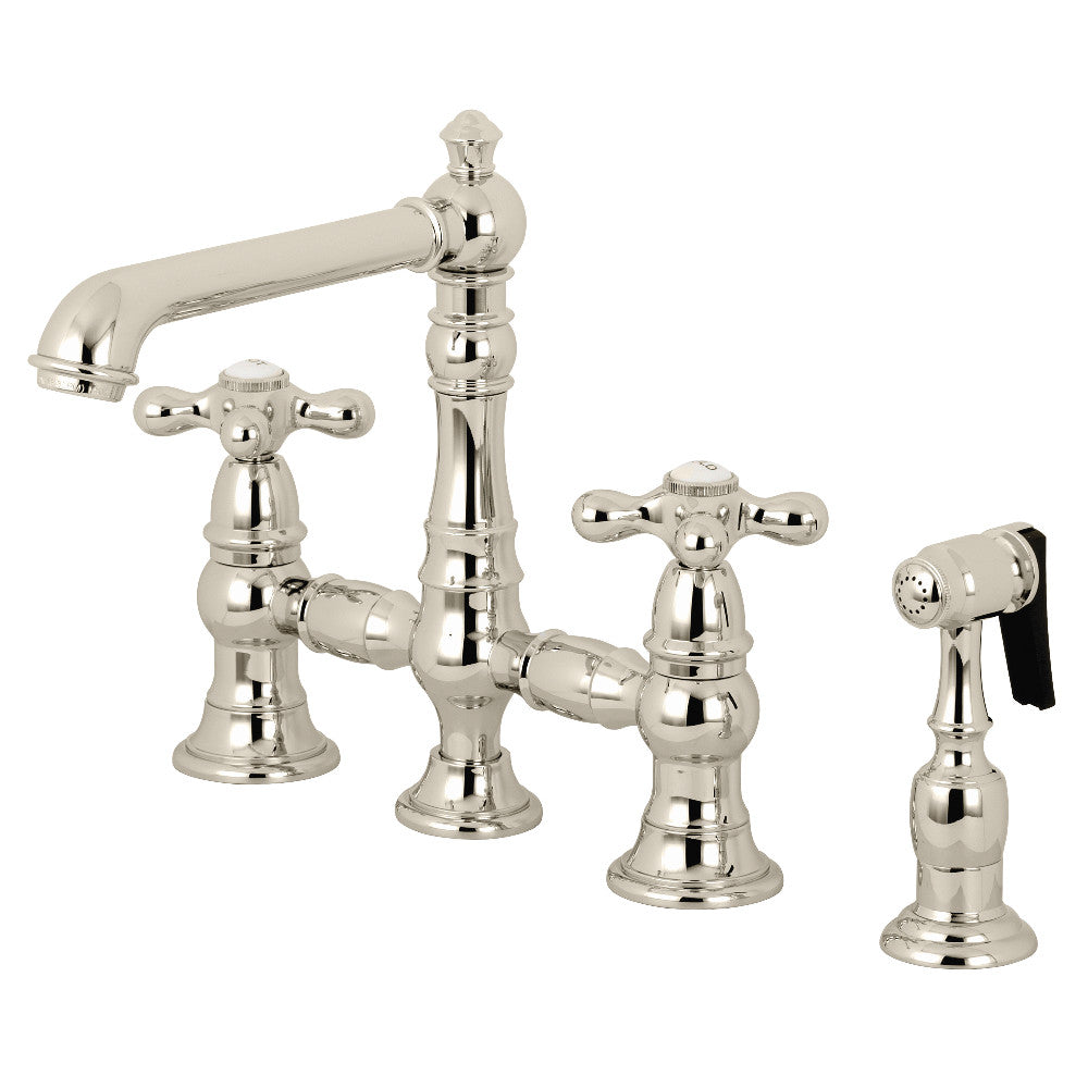 Kingston Brass KS7276AXBS English Country 8" Bridge Kitchen Faucet with Sprayer, Polished Nickel - BNGBath