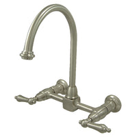 Thumbnail for Kingston Brass KS1298AL Restoration Wall Mount Bridge Kitchen Faucet, Brushed Nickel - BNGBath