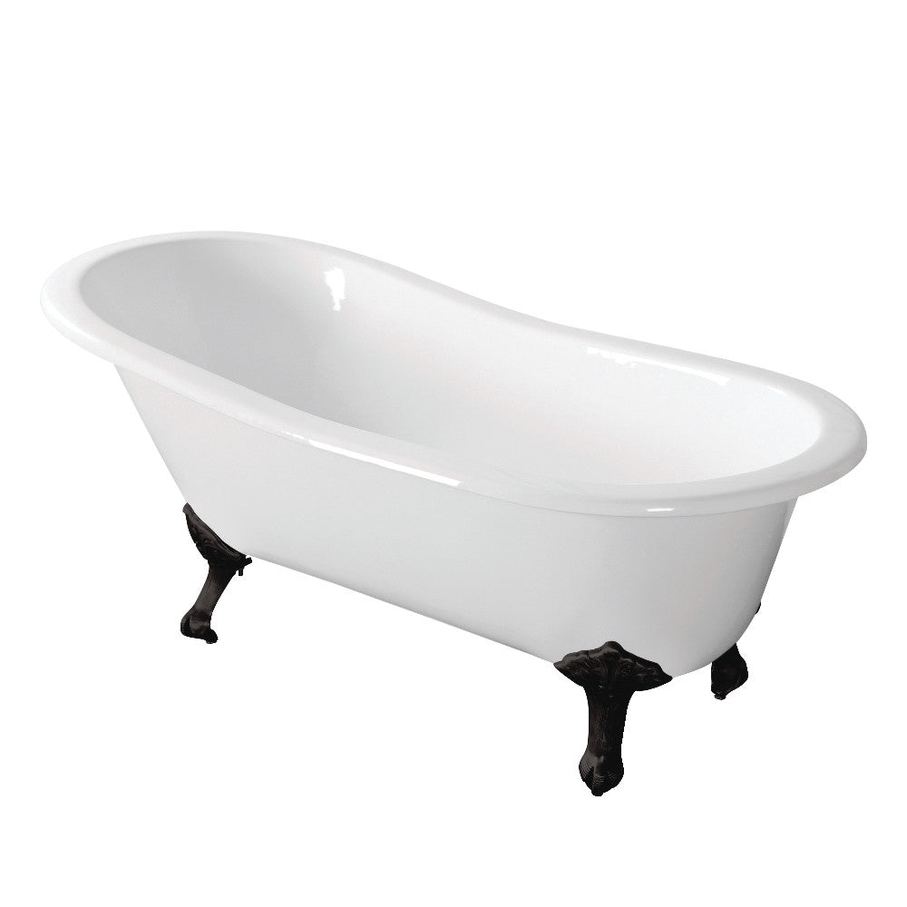 Aqua Eden VCTND673122ZB0 67-Inch Cast Iron Single Slipper Clawfoot Tub (No Faucet Drillings), White/Matte Black - BNGBath